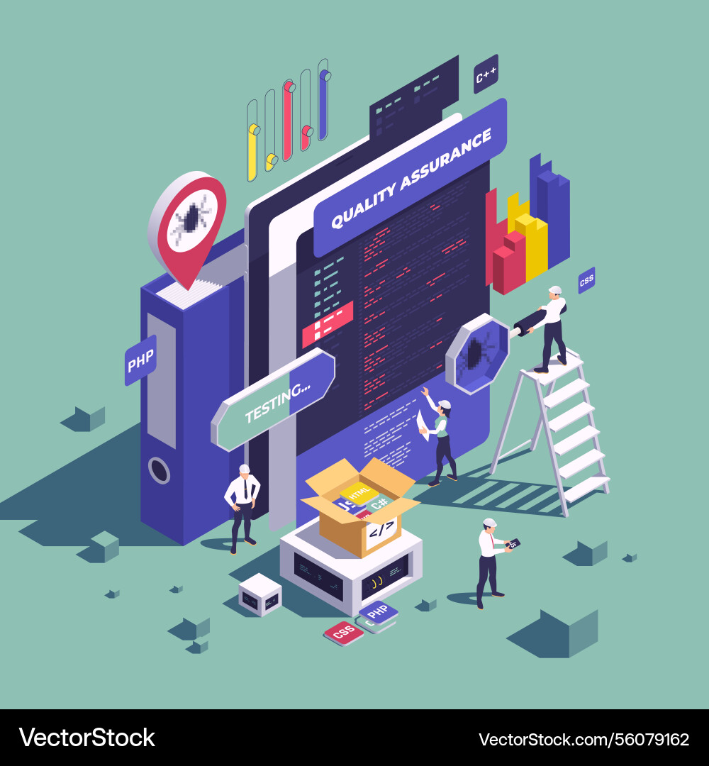 Qa software testing isometric background vector image