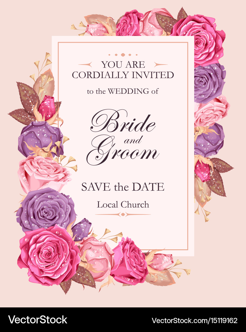 Vintage Rose Wedding Invitation Vector Image