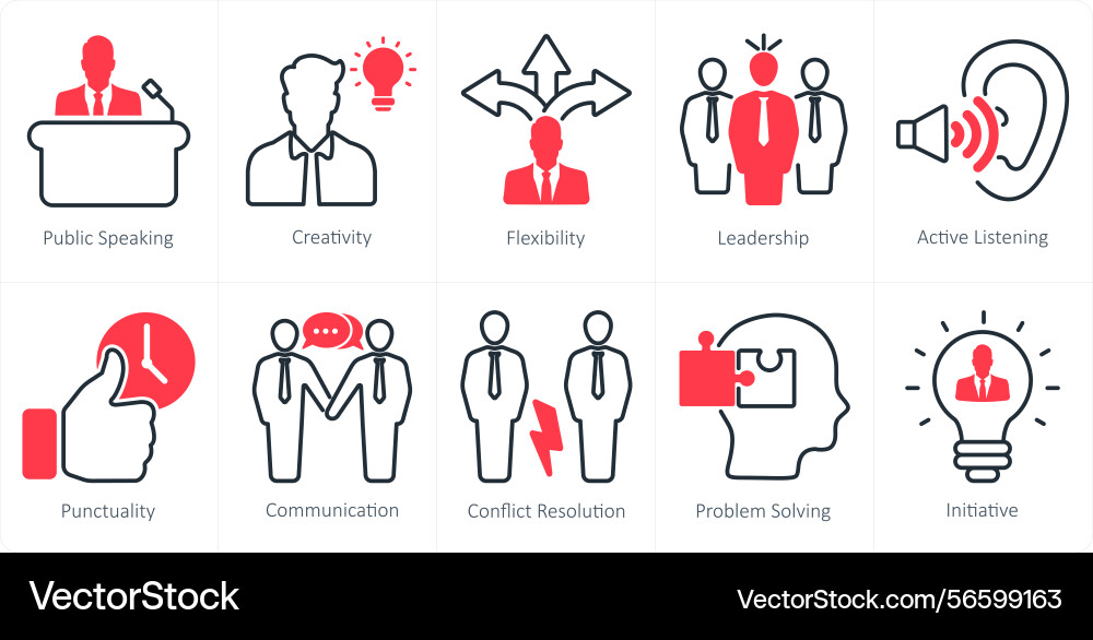 A set of 10 soft skills icons as public speaking Vector Image