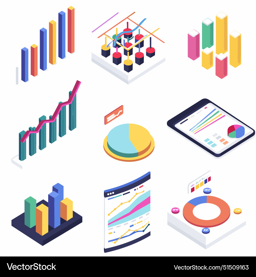 Collection isometric data visualization graphics vector image