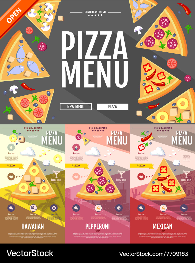 Flat style pizza menu concept web site design vector image