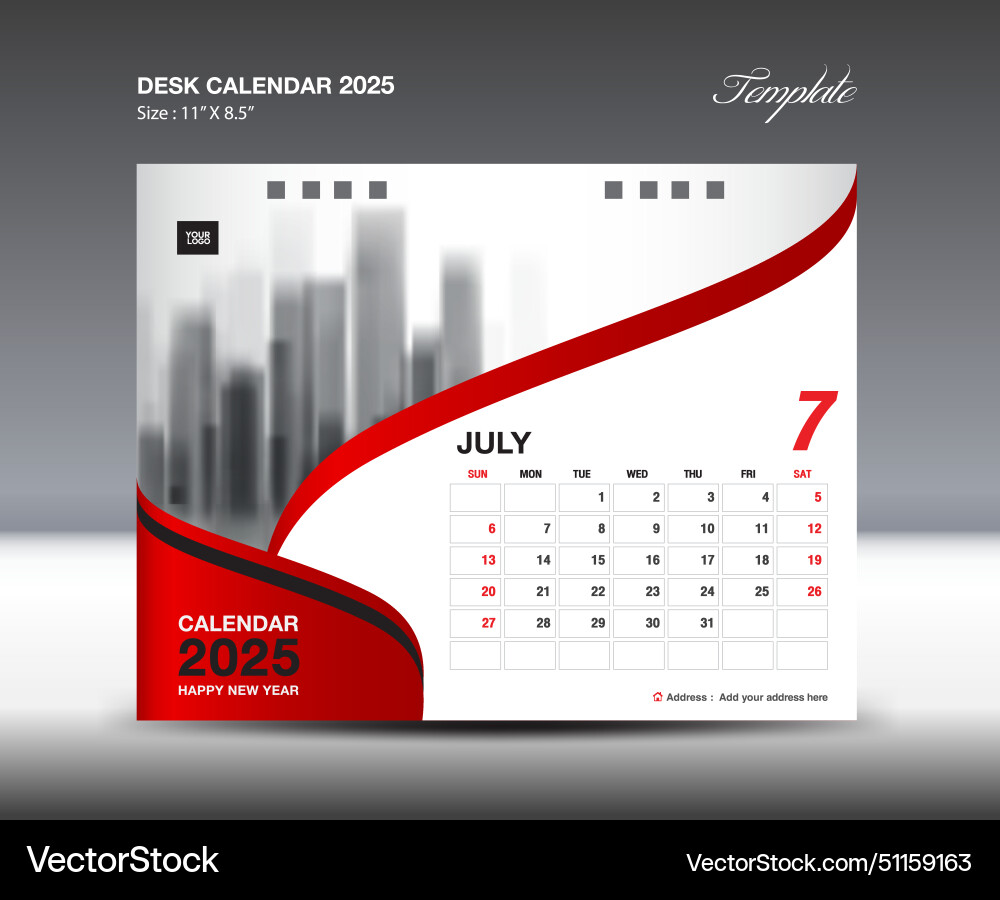 July 2025 calendar template Royalty Free Vector Image