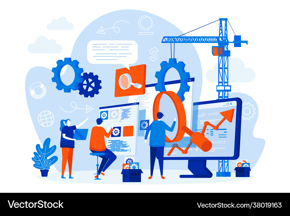 SEO Website Optimization with Team Vector Image