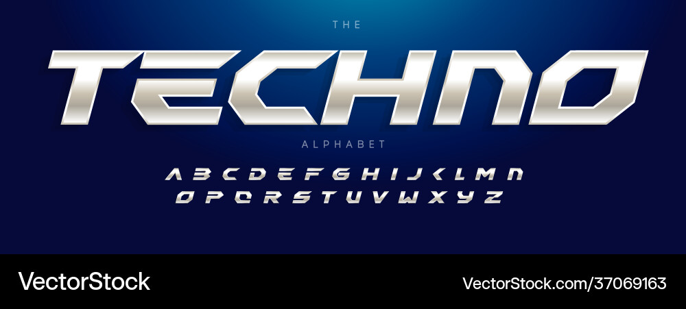 Techno futurism alphabet slant modern font steel Techno futurism alphabet slant modern font steel vector image