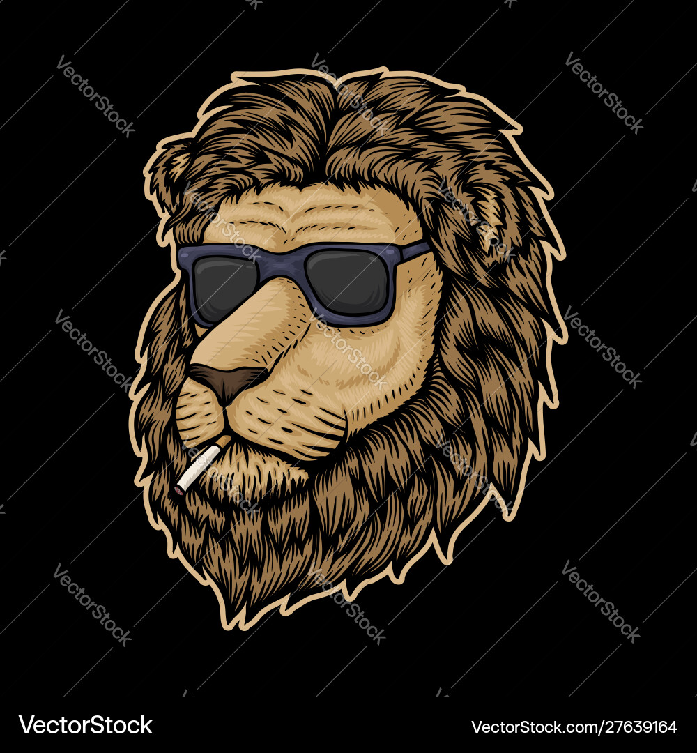 Cool Lion Head with Glasses Vector Image