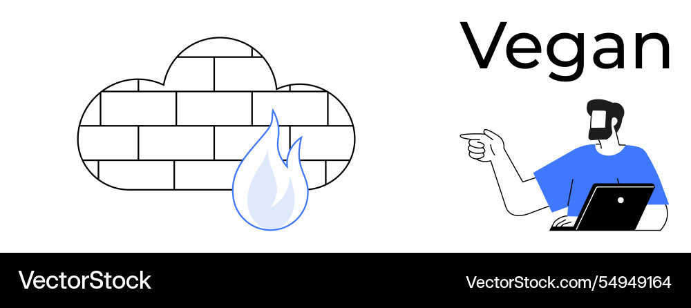 Man pointing towards vegan text with cloud brick Man pointing towards vegan text with cloud brick Vector Image