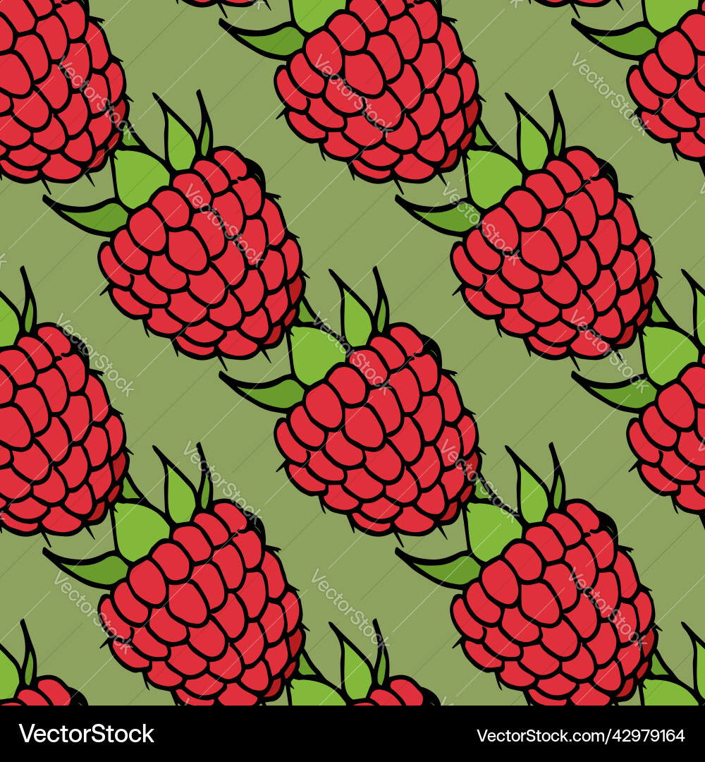 Seamless pattern with sweet raspberry on green Seamless pattern with sweet raspberry on green vector image