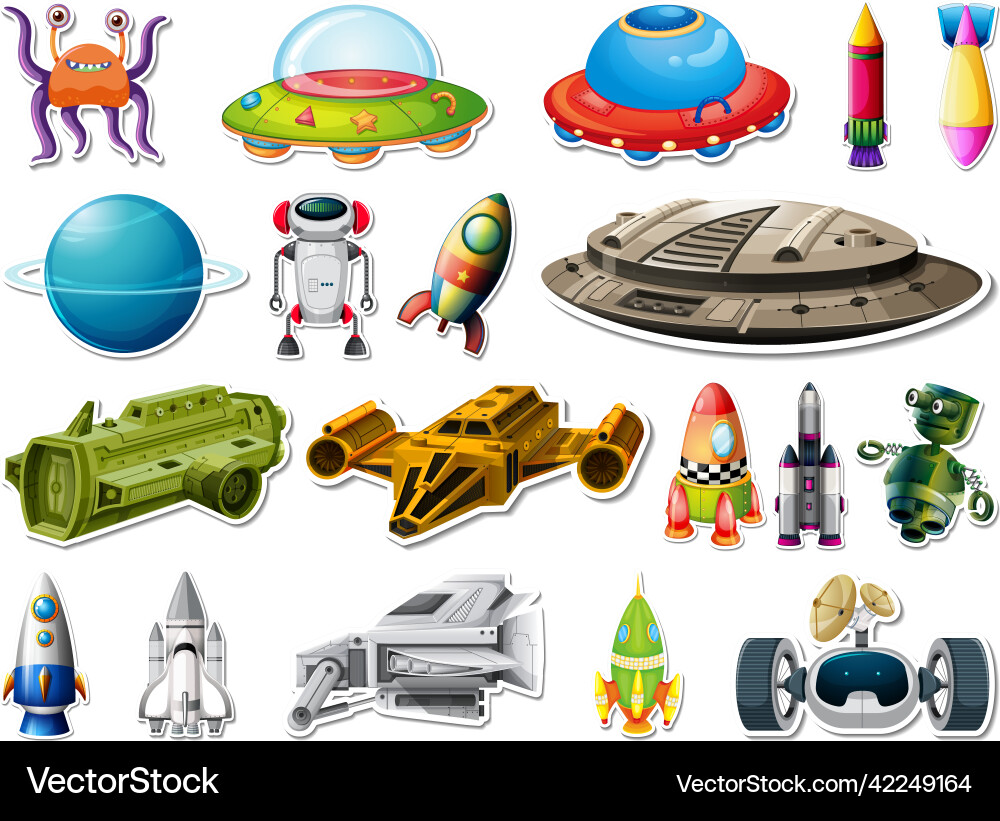 Sticker set of outer space objects and astronauts Sticker set of outer space objects and astronauts vector image
