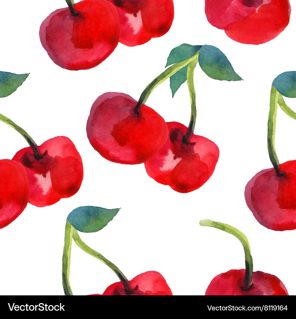 Watercolor Cherry Seamless Pattern vector image
