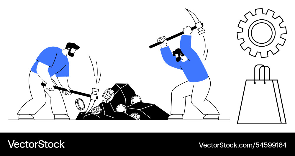Workers using tools to break through obstacles Workers using tools to break through obstacles vector image