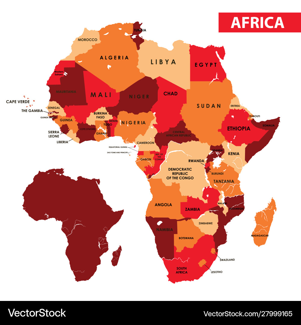 Africa regions political map with country names Africa regions political map with country names vector image