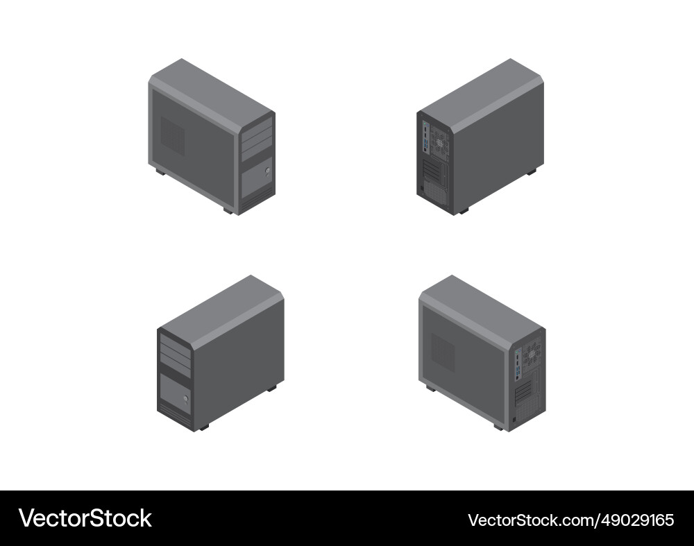 Isometric set of computer case Isometric set of computer case vector image