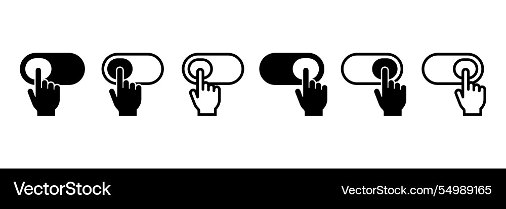 On and off toggle switch buttons with hand On and off toggle switch buttons with hand Vector Image