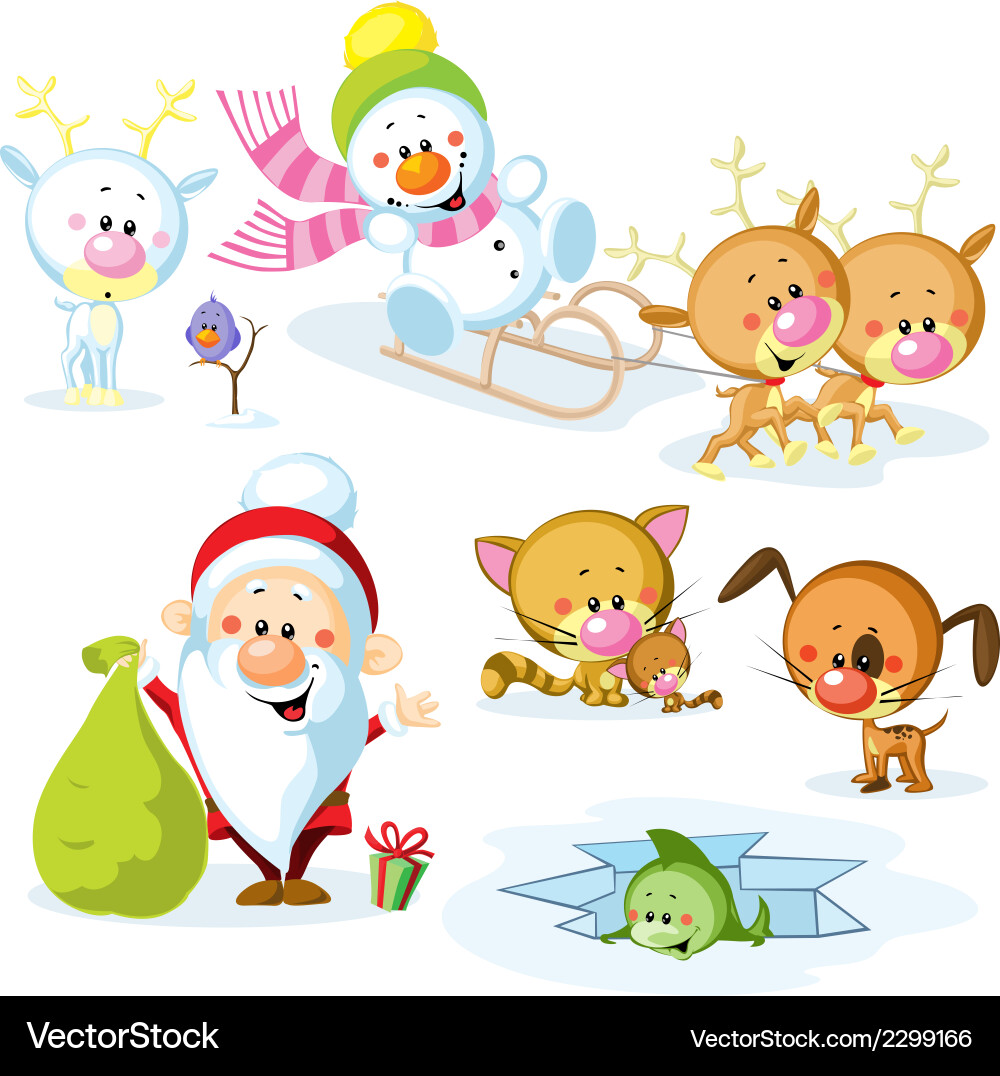 Cute Christmas Animals and Santa vector image