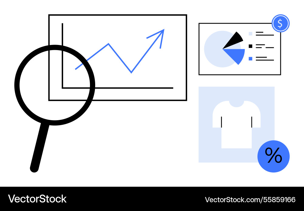 Data visualization with charts magnifying glass Vector Image