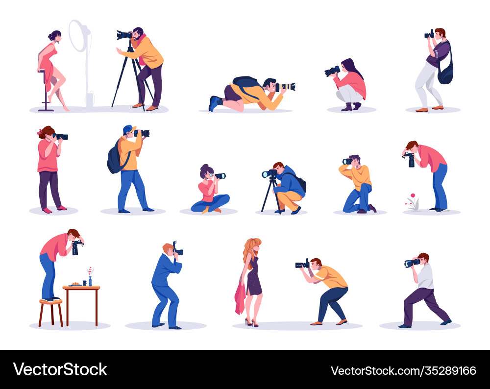 Fotografen Cartoon Männer und Frauen schießen Fotografen Cartoon Männer und Frauen schießen vektorbild