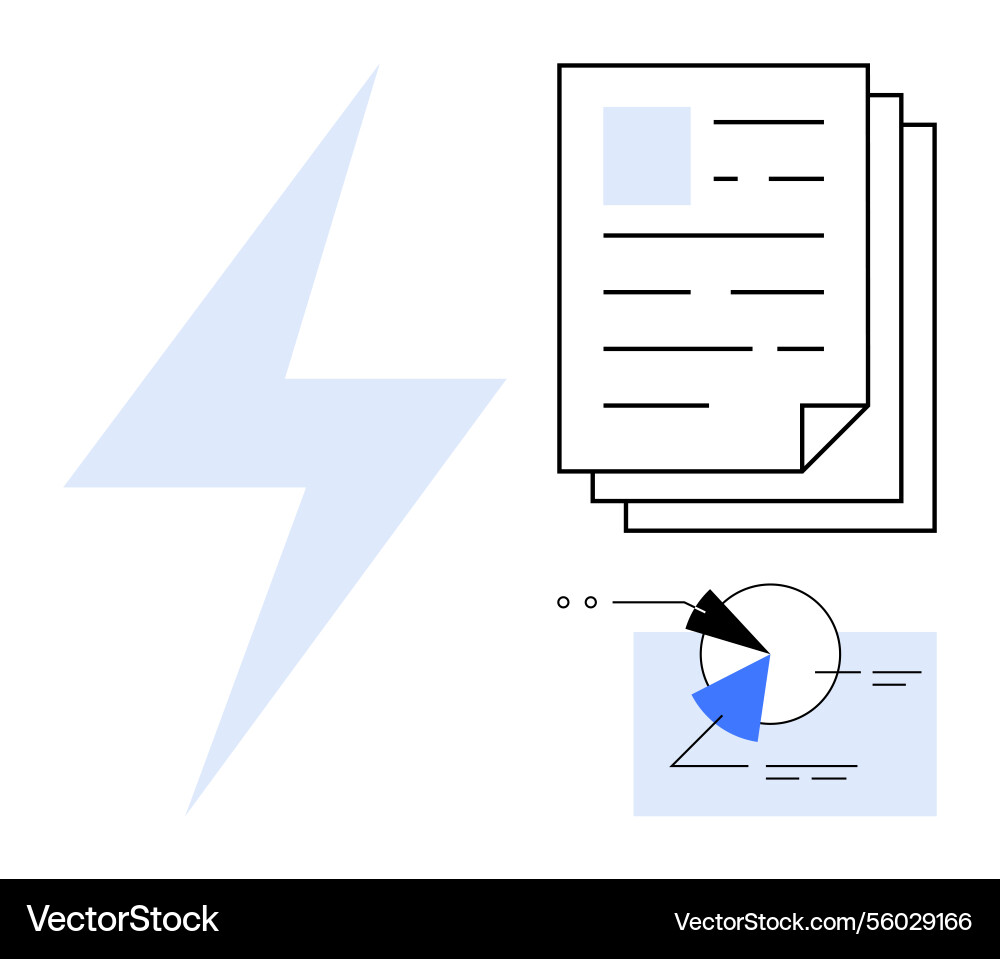 Lightning bolt with documents and data charts Lightning bolt with documents and data charts vector image