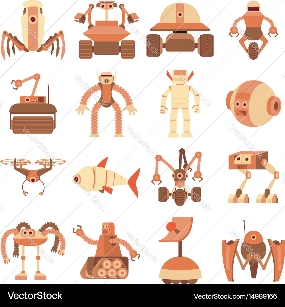 Robot forms icons set cartoon style vector image