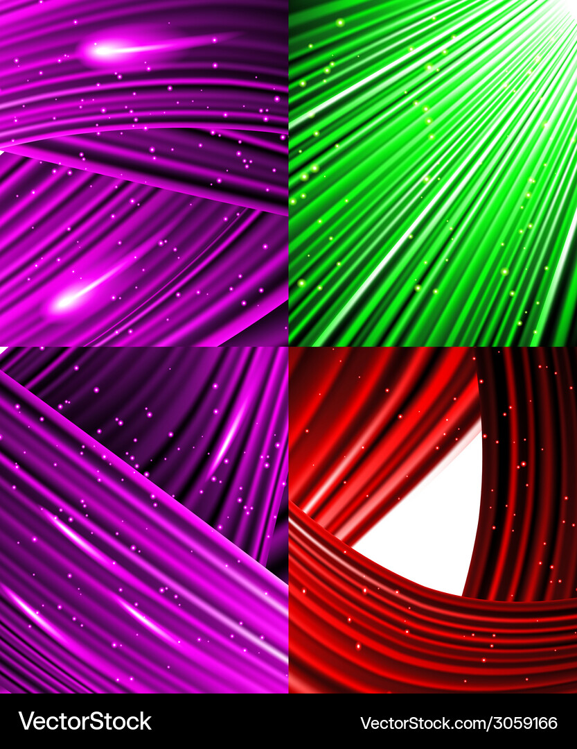 Set of abstract luminous rays background Vector Image