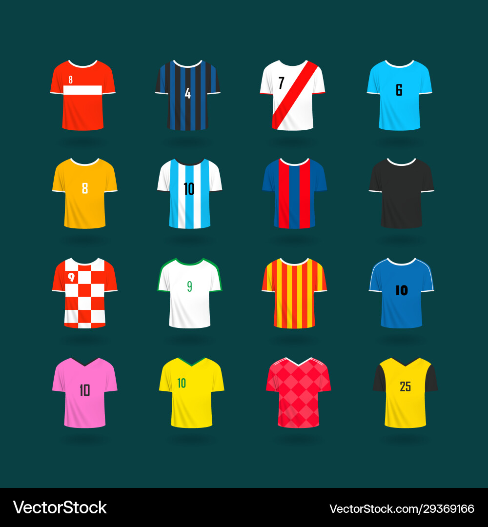 Soccer team t-shirts color samples clipart vector image