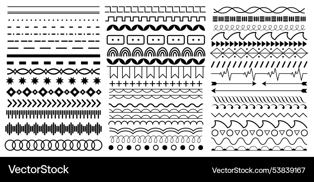 Border lines set star dot and wave frames Border lines set star dot and wave frames vector image
