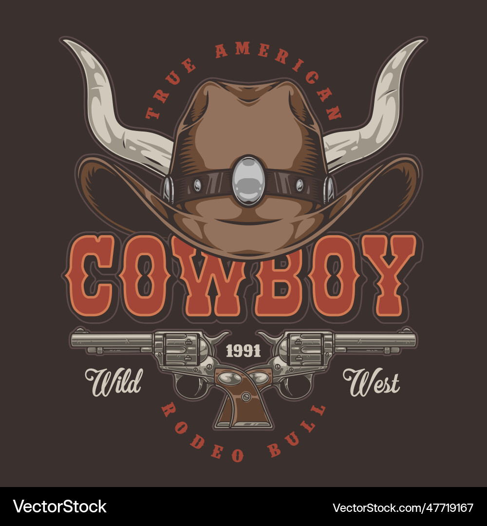 Cowboy hat colorful vintage poster Cowboy hat colorful vintage poster vector image