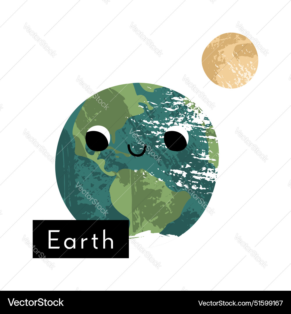 Earth with moon cute kawaii planet character Vector Image