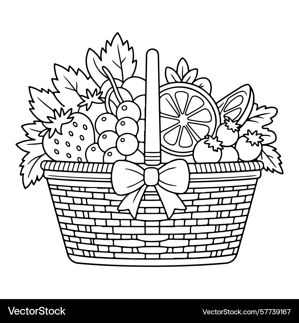 Outline drawing of a fruit basket with bow – Royalty-Free Vector |  VectorStock, image size:1000x1080