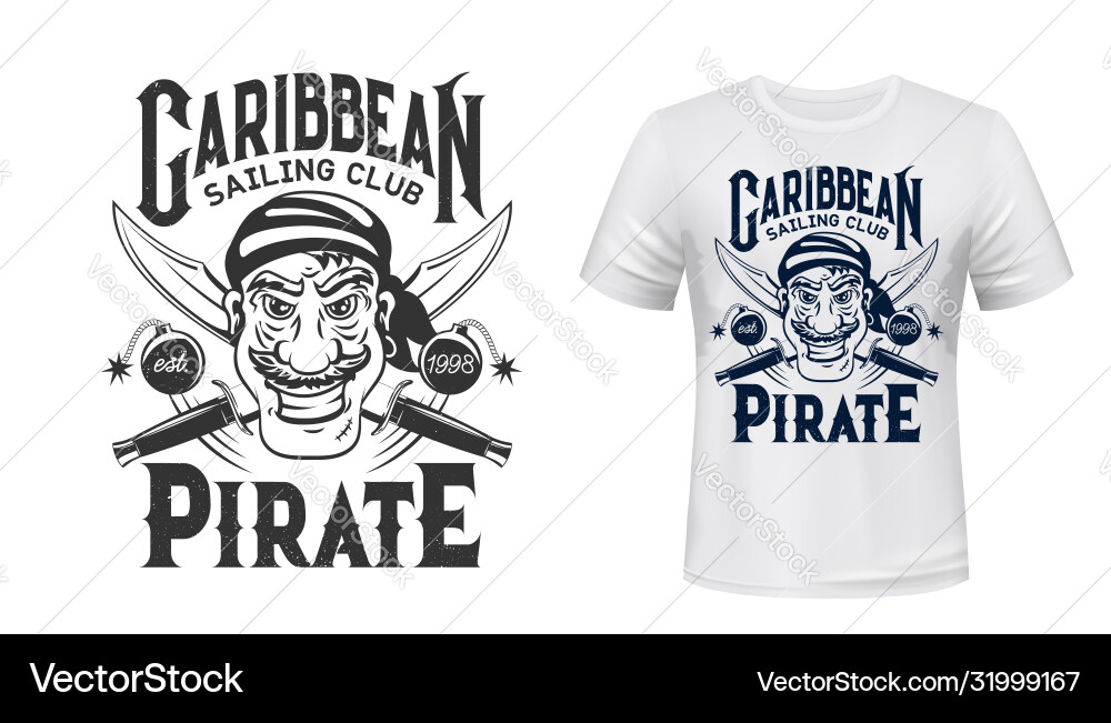 Pirate T-Shirt Print - Skull & Sabre Vector Image