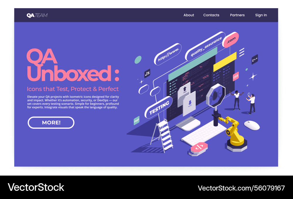 Qa software testing isometric landing page vector image