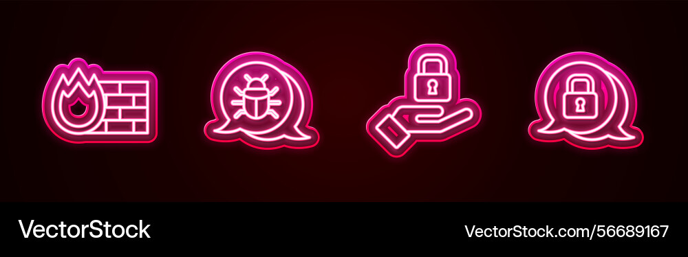 Set line firewall security wall system bug lock Set line firewall security wall system bug lock vector image