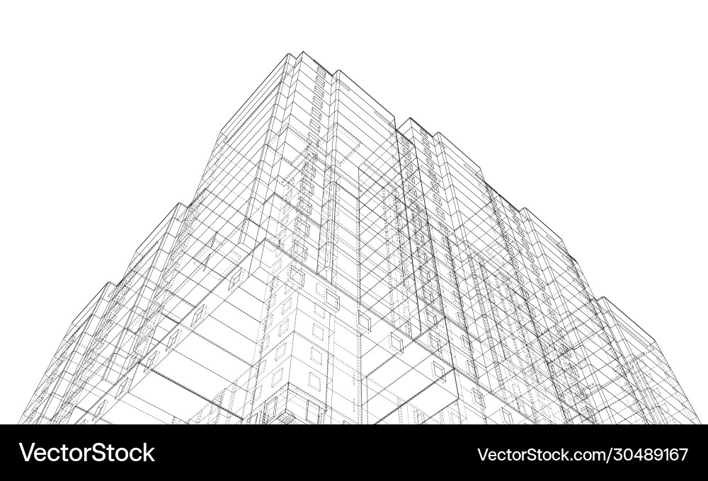 Wire-frame model a multi-storey building vector image