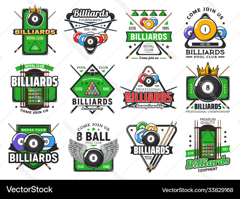 Billiards pool game snooker sport club icons Billiards pool game snooker sport club icons vector image