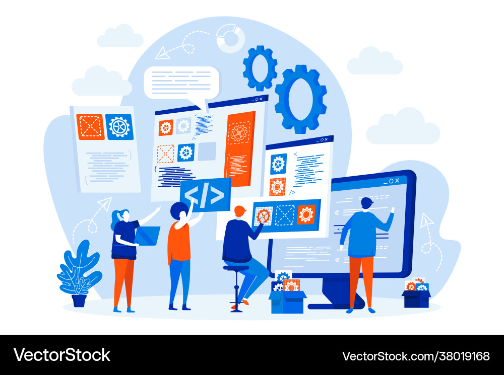 Developers team web design with people characters Developers team web design with people characters vector image
