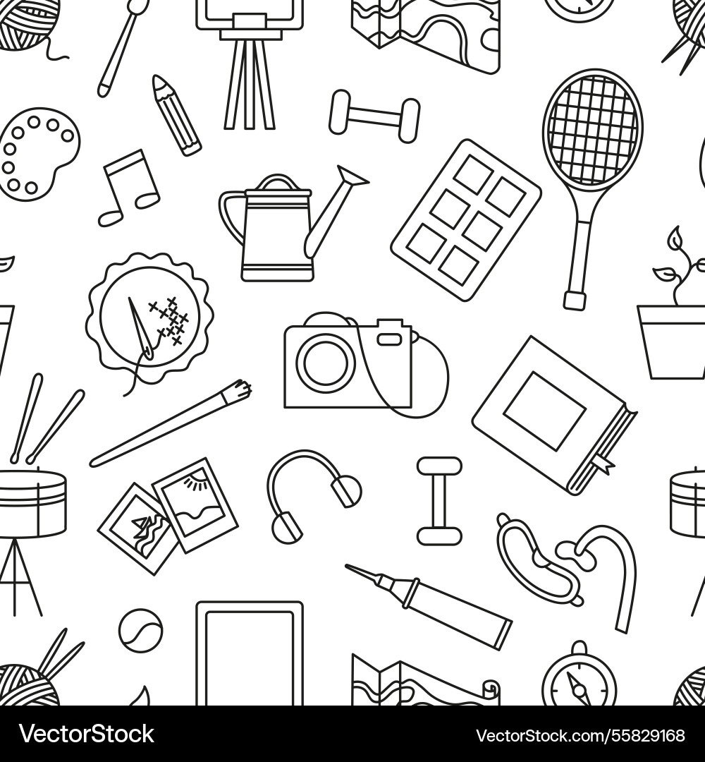 Hobby elements seamless pattern line photo camera Hobby elements seamless pattern line photo camera vector image