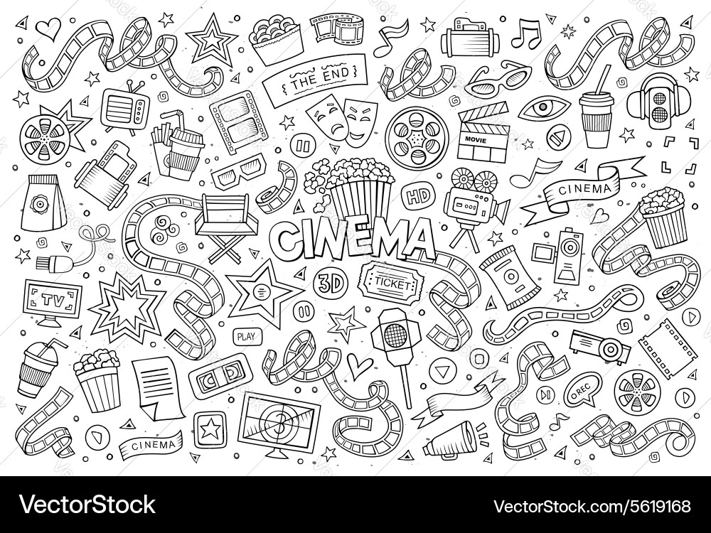 Movie Film Doodles Sketchy Symbols vector image