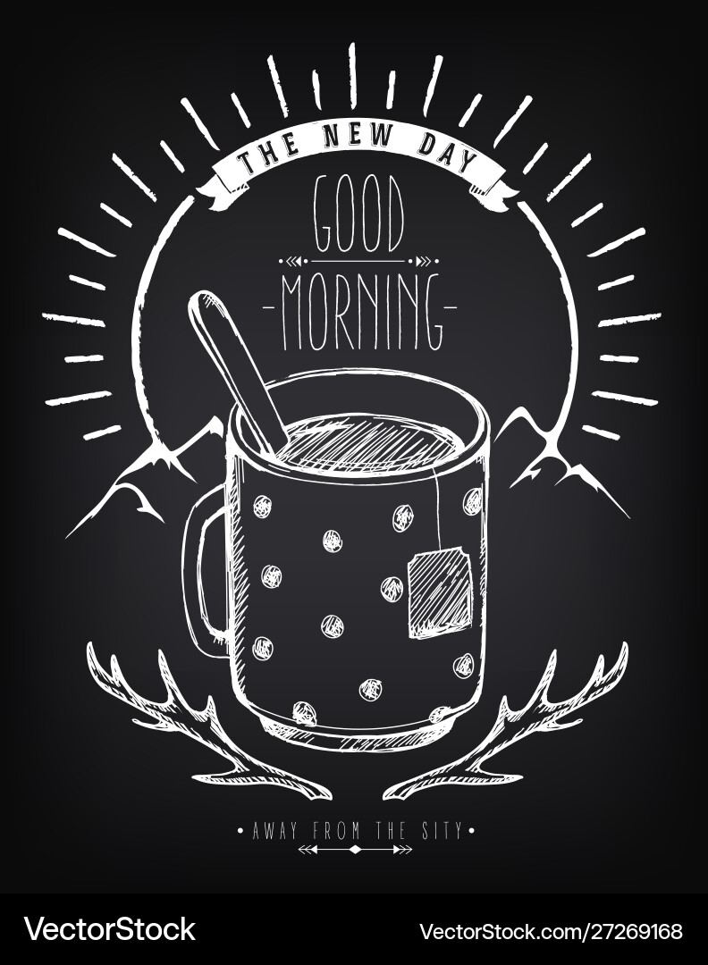 Positive Vintage Poster mit Sonnenaufgang und Becher Positive Vintage Poster mit Sonnenaufgang und Becher vektorbild