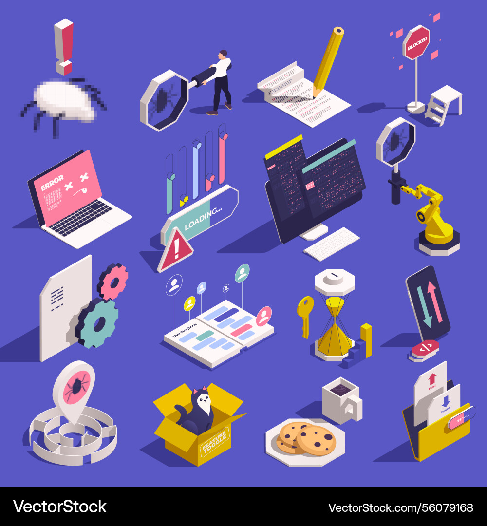 Qa software testing isometric original set vector image