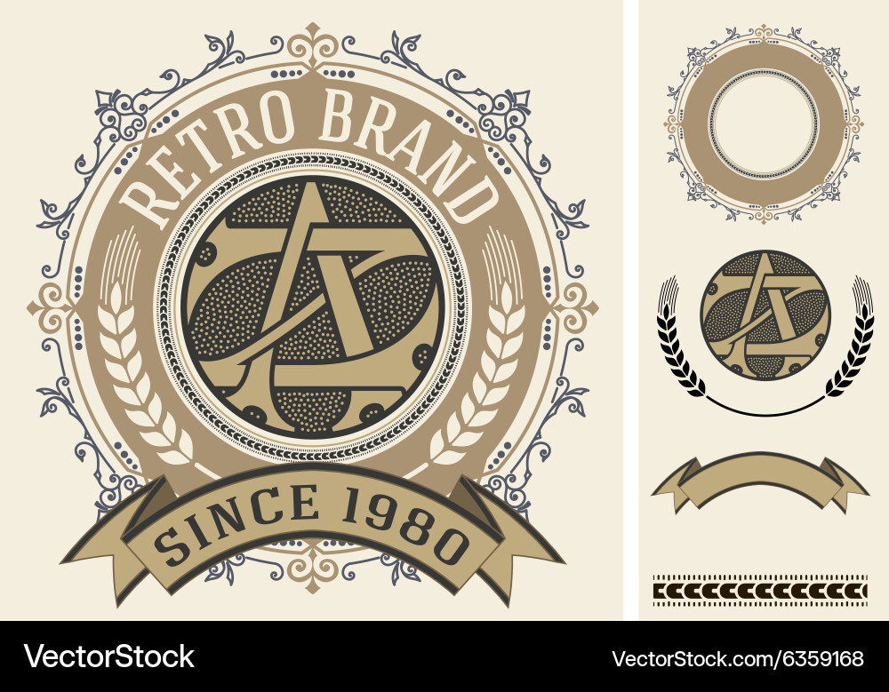 Retro label with monogram and elements Vector Image