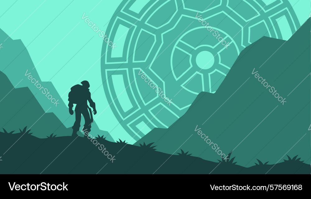 Robot with abstract gears in cosmic setting vector image