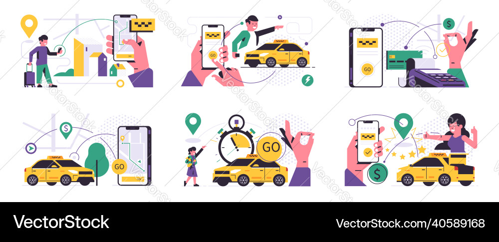 Set of taxi ordering service mobile application Set of taxi ordering service mobile application vector image
