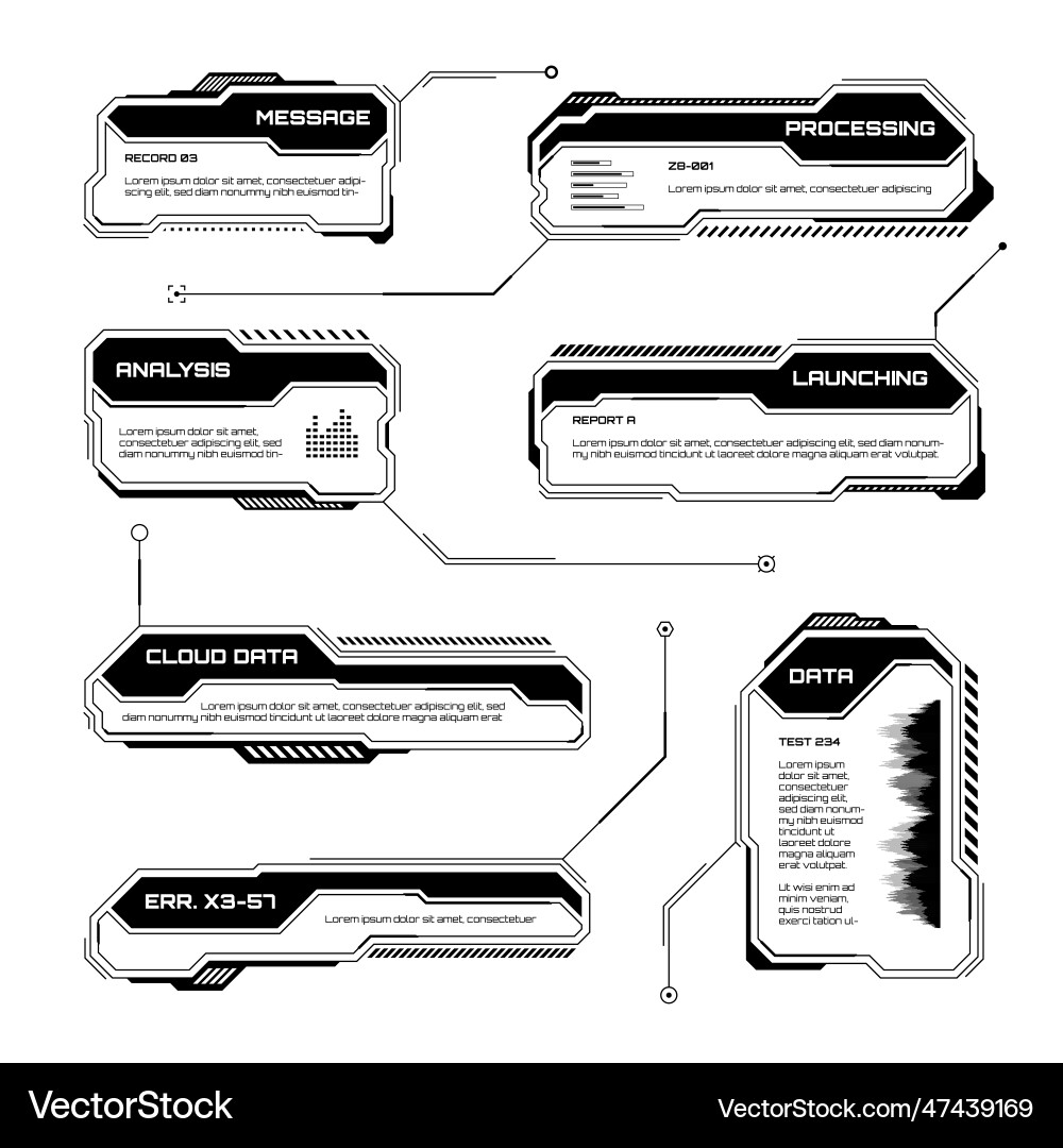 Black futuristic hud ui elements sci-fi user Black futuristic hud ui elements sci-fi user vector image
