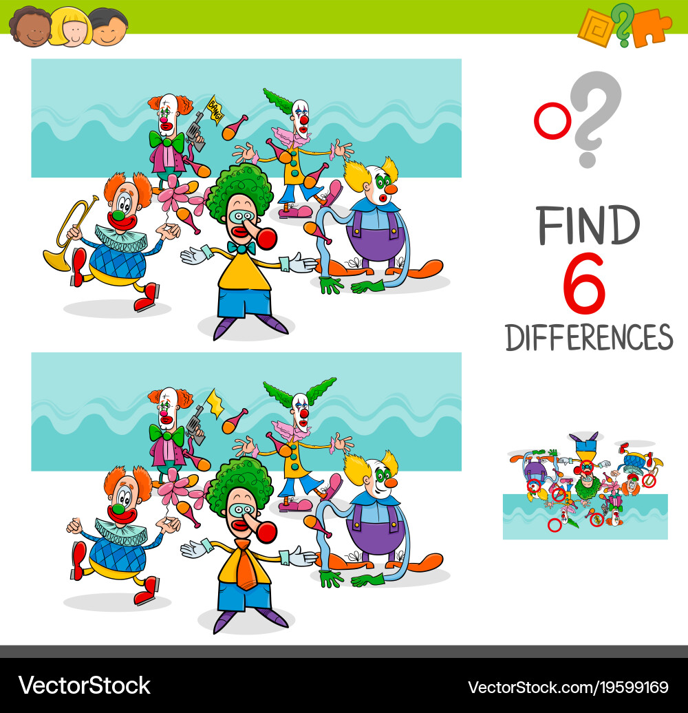 Find differences with funny clown characters vector image