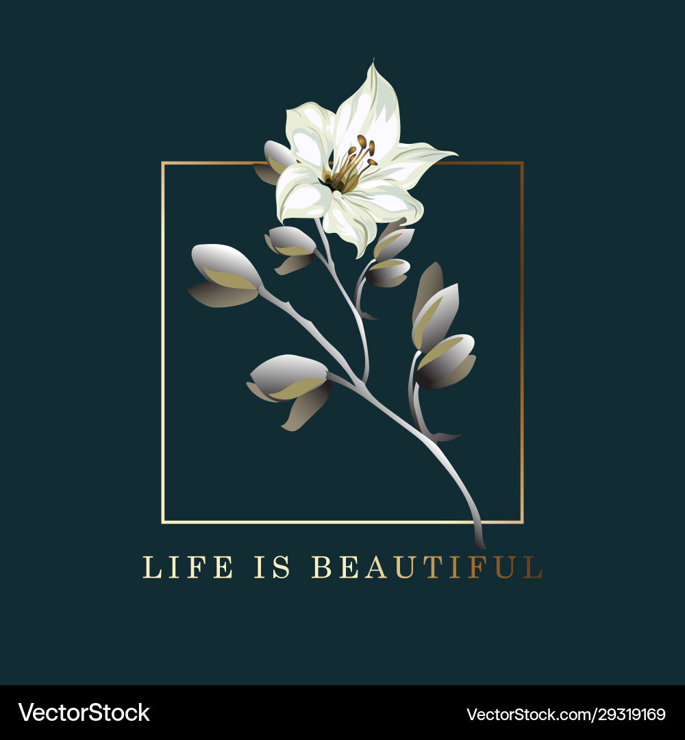 Life is beautiful postcard poster with lily Life is beautiful postcard poster with lily vector image