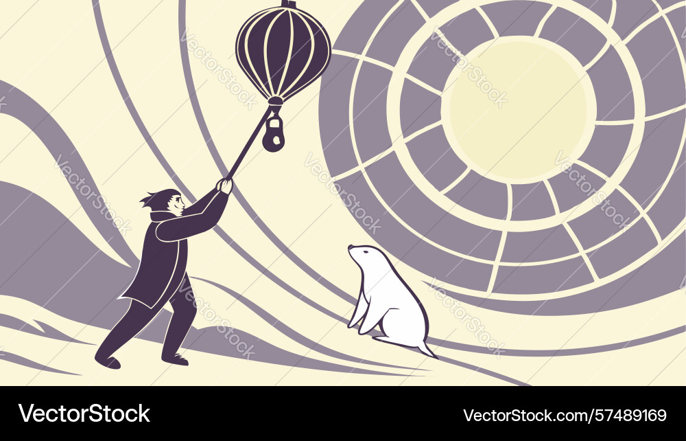 Man with floating balloon abstract journey design vector image