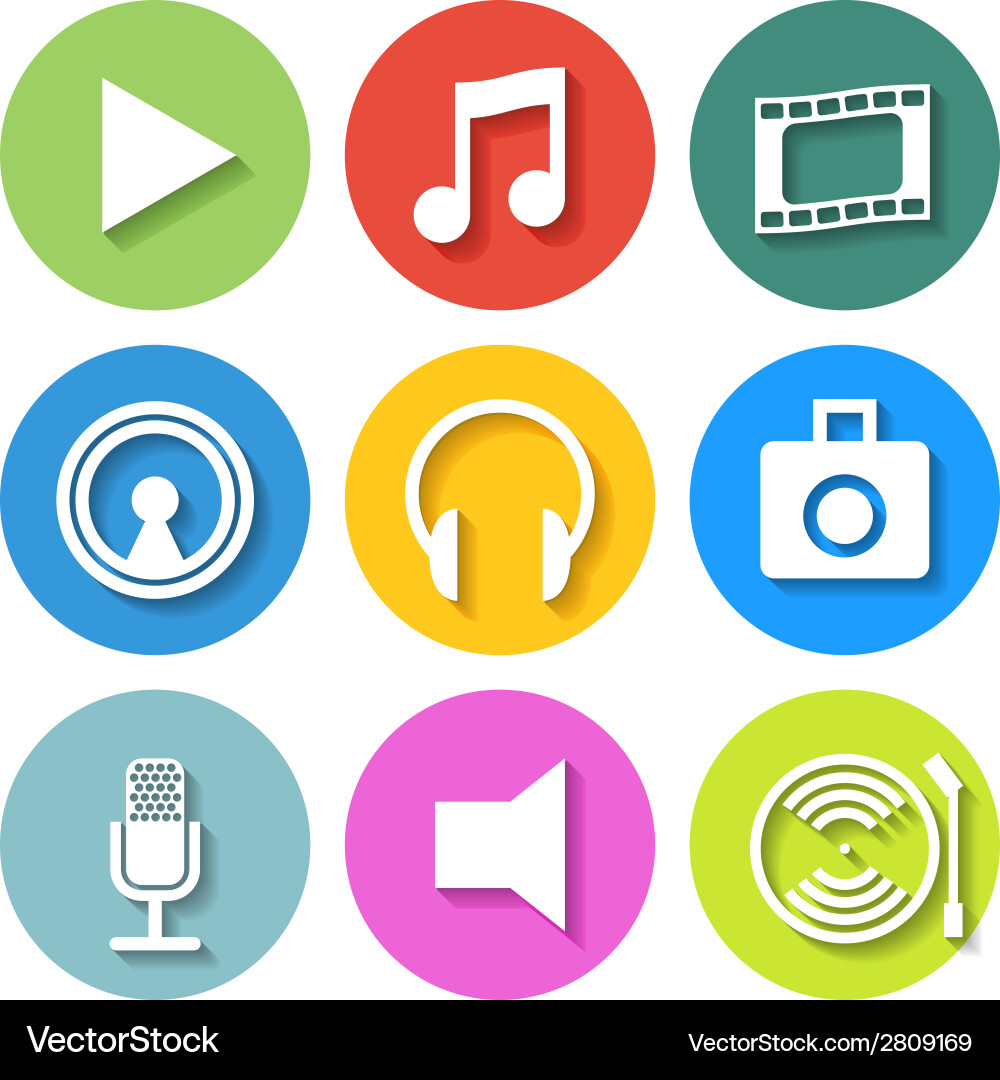 Media Icons - Flat Set Vector Image