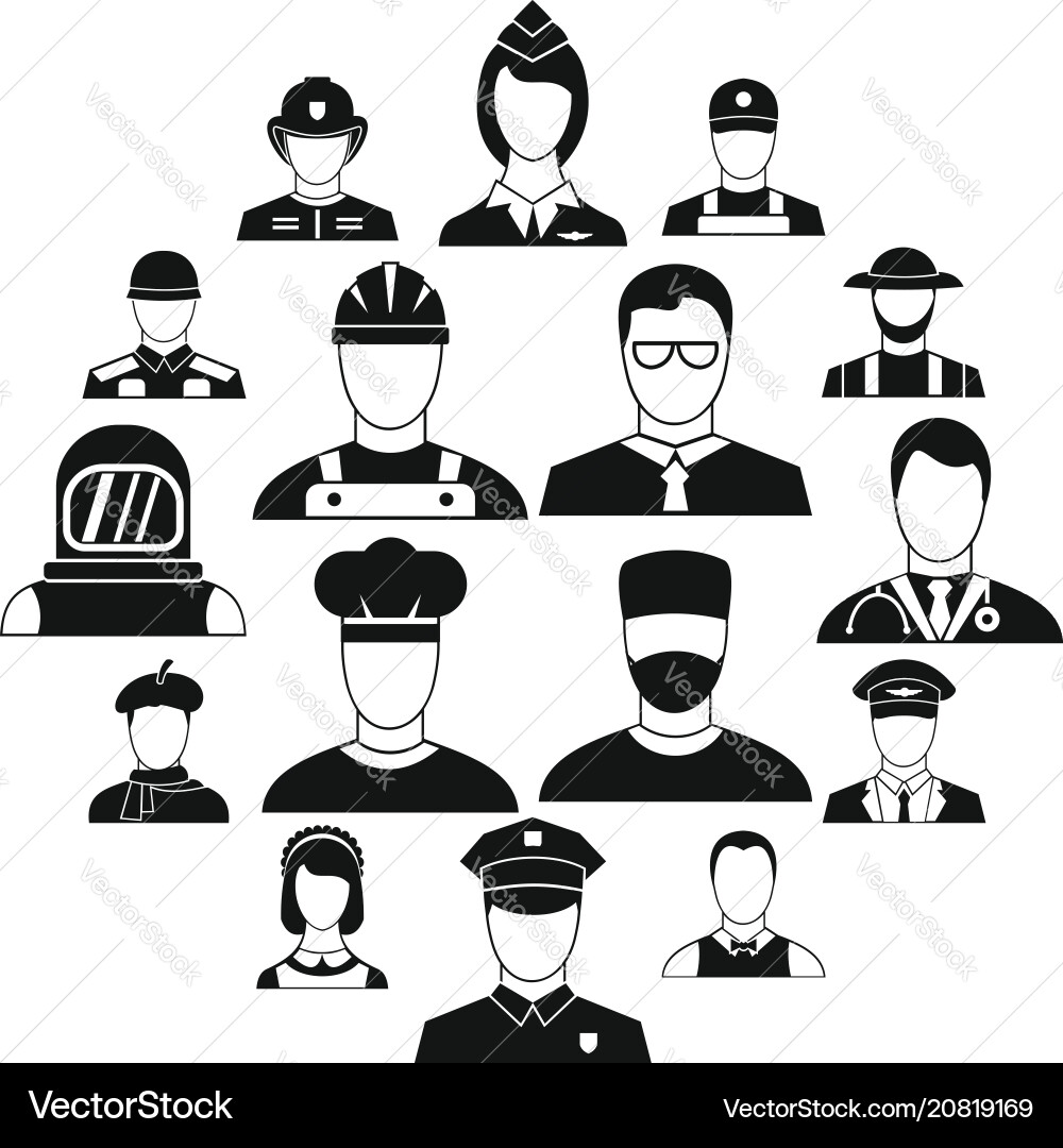 Professions icons set simple style Professions icons set simple style vector image