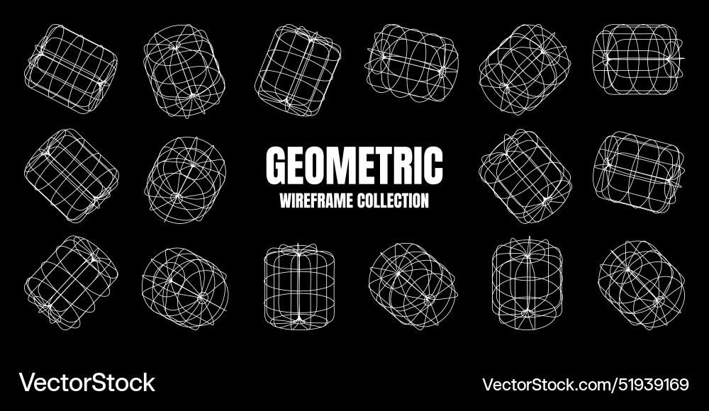 Wireframe lined shapes perspective mesh 3d grid Wireframe lined shapes perspective mesh 3d grid vector image