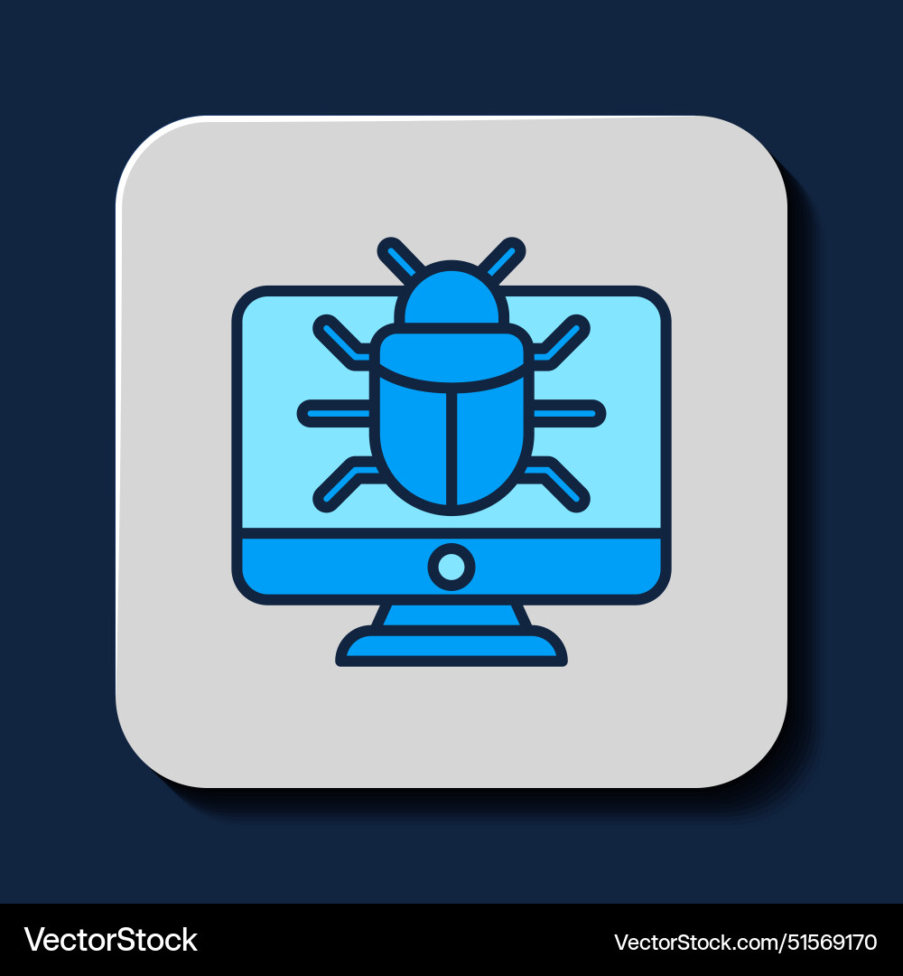 Filled outline system bug on monitor icon Vector Image