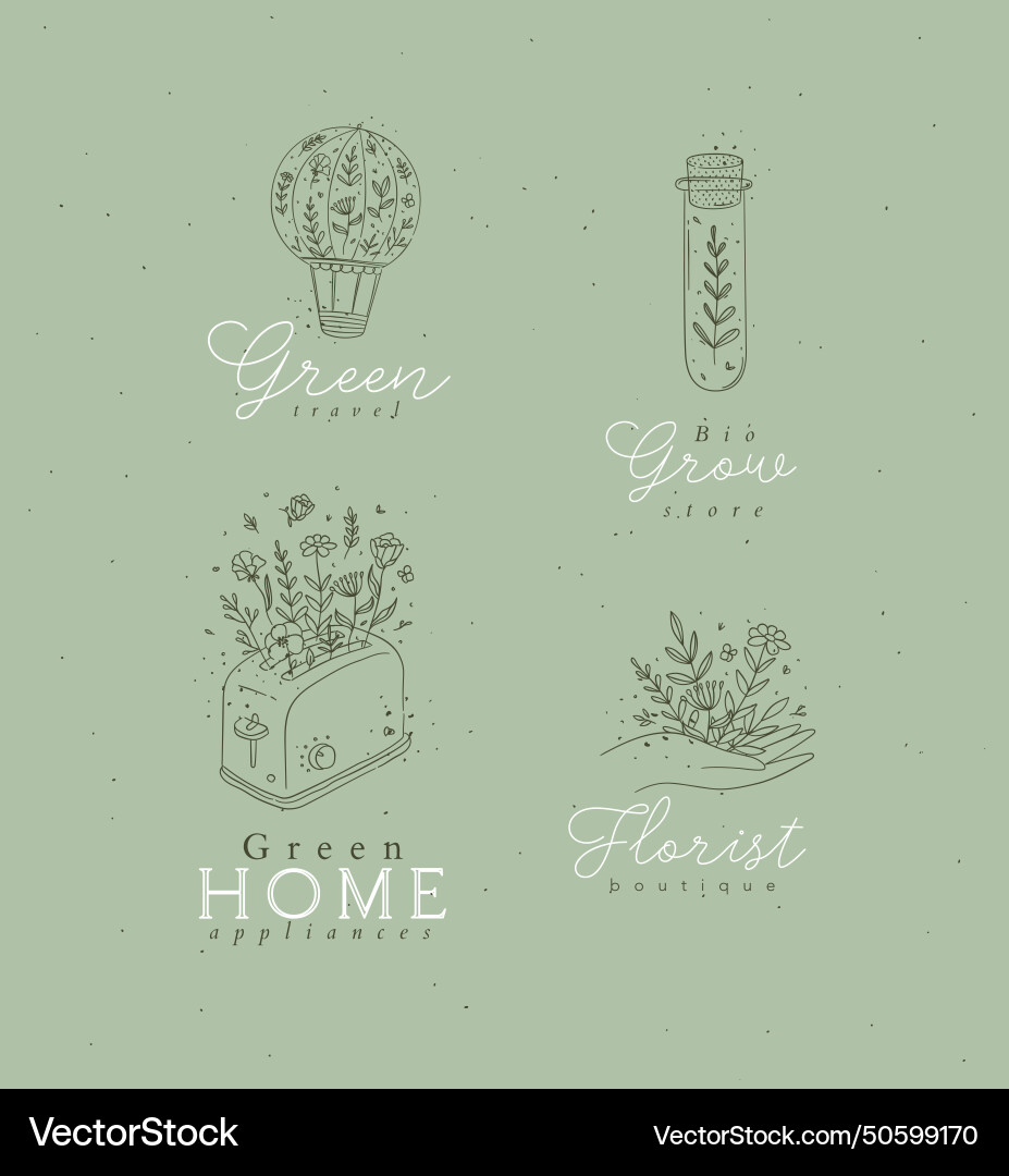 Hand drawn labels floral style green Hand drawn labels floral style green Vector Image